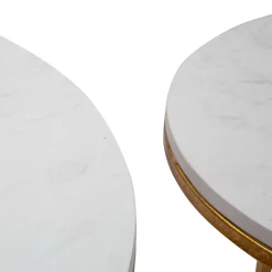 Tavolino da Salotto Bianco Marmo oro un Cassetto set da 2 Componibile 70x70x48h cm, Forma Quadrato - Davarere