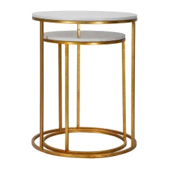 Tavolino da Salotto Bianco Marmo oro un Cassetto set da 2 Componibile 70x70x48h cm, Forma Quadrato - Davarere