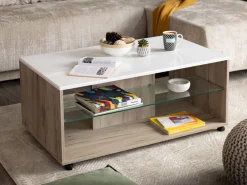 Tavolino da Salotto Bianco Marrone Noce set 3 Pezzi Impilabili Forma Rettangolare 49x36x42h cm, Colore Struttura Marrone - Cerrione
