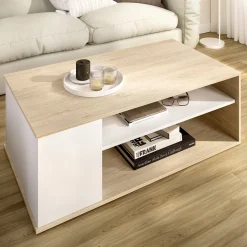 Tavolino da Salotto Bianco Marrone Rovere Nodi Piano Elevabile Contenitore un Vano 100x45x50h cm, Piano Sollevabile - Almas