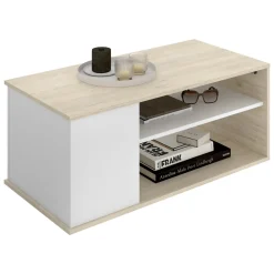 Tavolino da Salotto Bianco Marrone Rovere Nodi Piano Elevabile Contenitore un Vano 100x45x50h cm, Piano Sollevabile - Almas