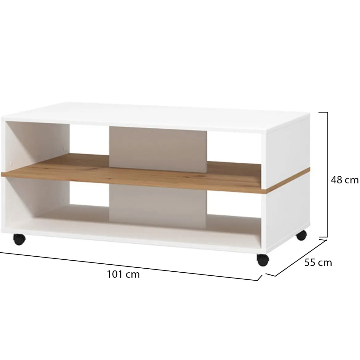 Tavolino da Salotto Bianco Marrone un Vano Forma Rettangolare 130x67x41h cm, Colore Struttura Marrone - Carlazzo