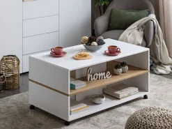 Tavolino da Salotto Bianco Marrone un Vano Forma Rettangolare 130x67x41h cm, Colore Struttura Marrone - Carlazzo