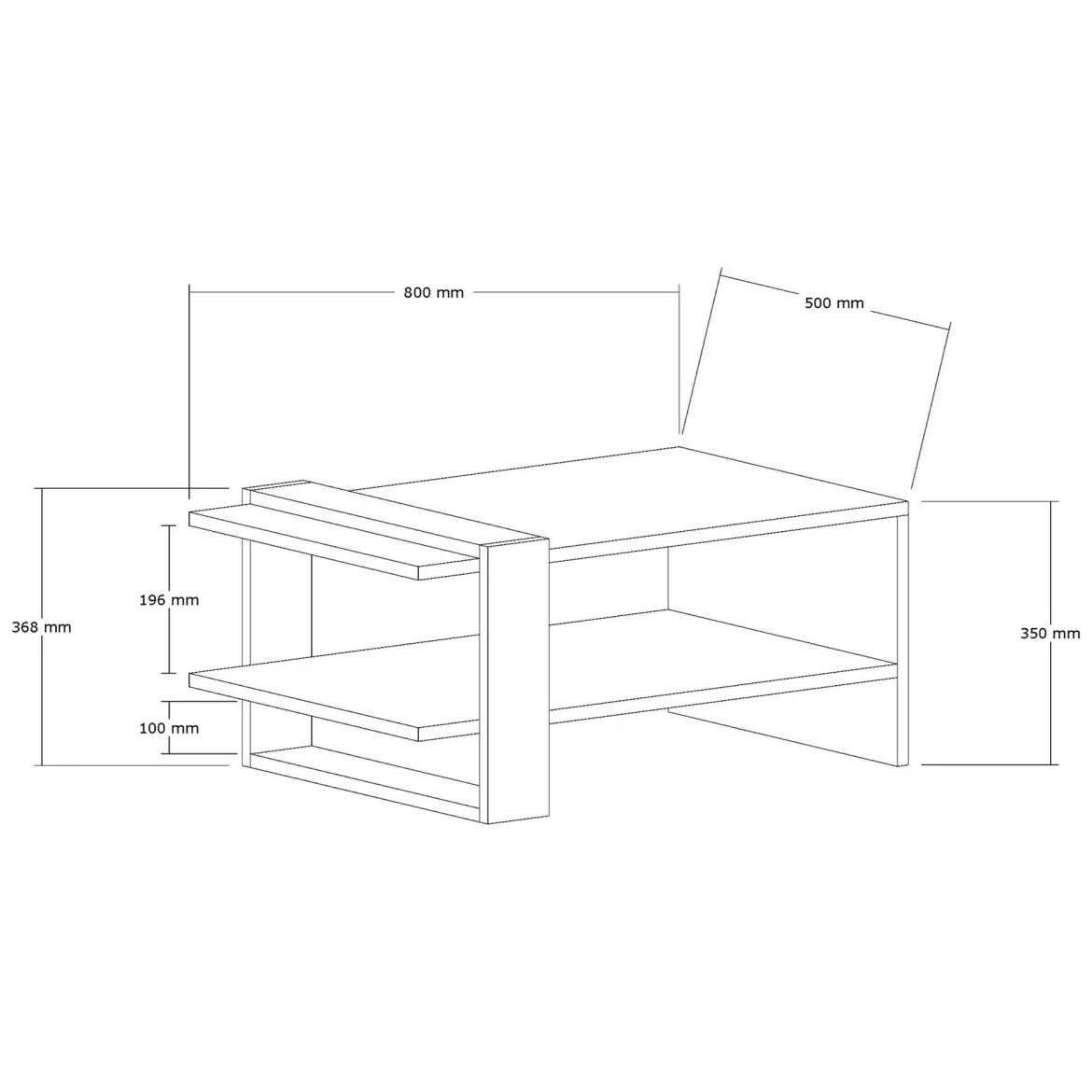 Tavolino da Salotto Bianco Nero Antracite un Vano Forma Rettangolare 80x55x35h cm, Colore Struttura Nero - Cigliano