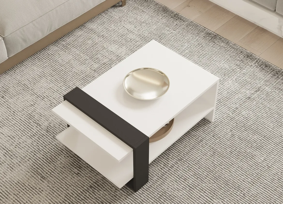 Tavolino da Salotto Bianco Nero Antracite un Vano Forma Rettangolare 80x55x35h cm, Colore Struttura Nero - Cigliano