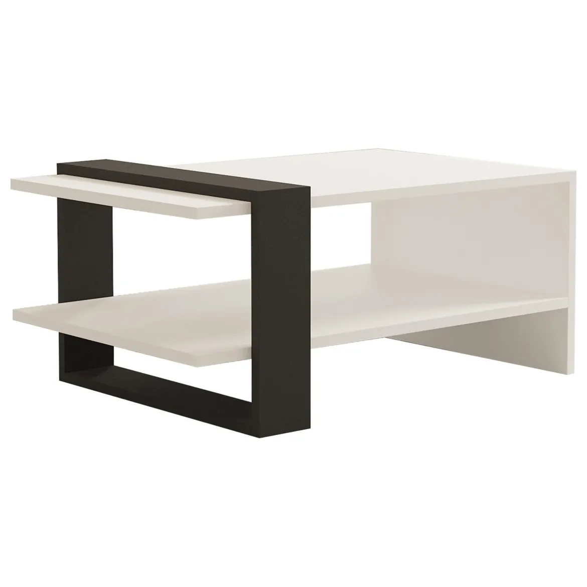 Tavolino da Salotto Bianco Nero Antracite un Vano Forma Rettangolare 80x55x35h cm, Colore Struttura Nero - Cigliano