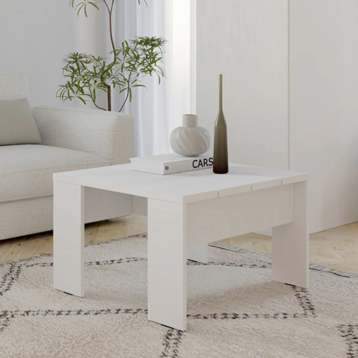 Tavolino da Salotto Bianco Opaco Forma Rettangolare Colore Ripiano Bianco 90x50x43h cm, Sfumatura Colore Struttura Opaco - Riposto