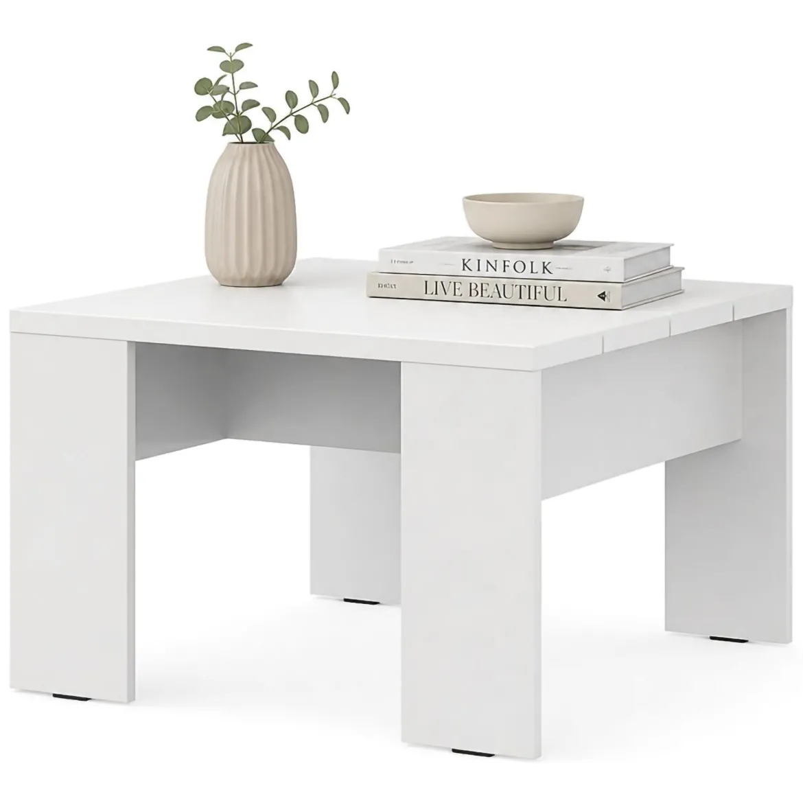 Tavolino da Salotto Bianco Opaco Forma Rettangolare Colore Ripiano Bianco 90x50x43h cm, Sfumatura Colore Struttura Opaco - Riposto
