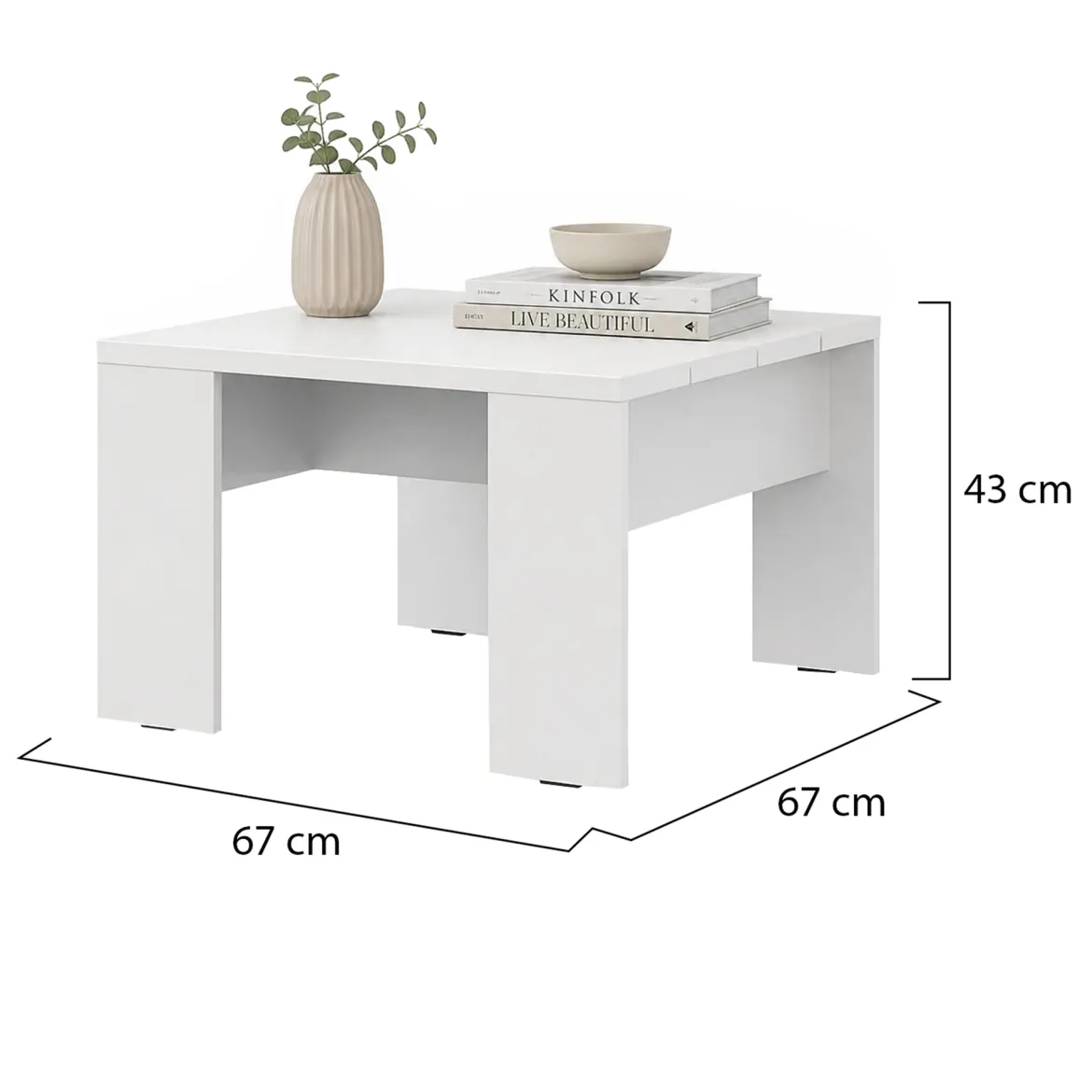 Tavolino da Salotto Bianco Opaco Forma Rettangolare Colore Ripiano Bianco 90x50x43h cm, Sfumatura Colore Struttura Opaco - Riposto
