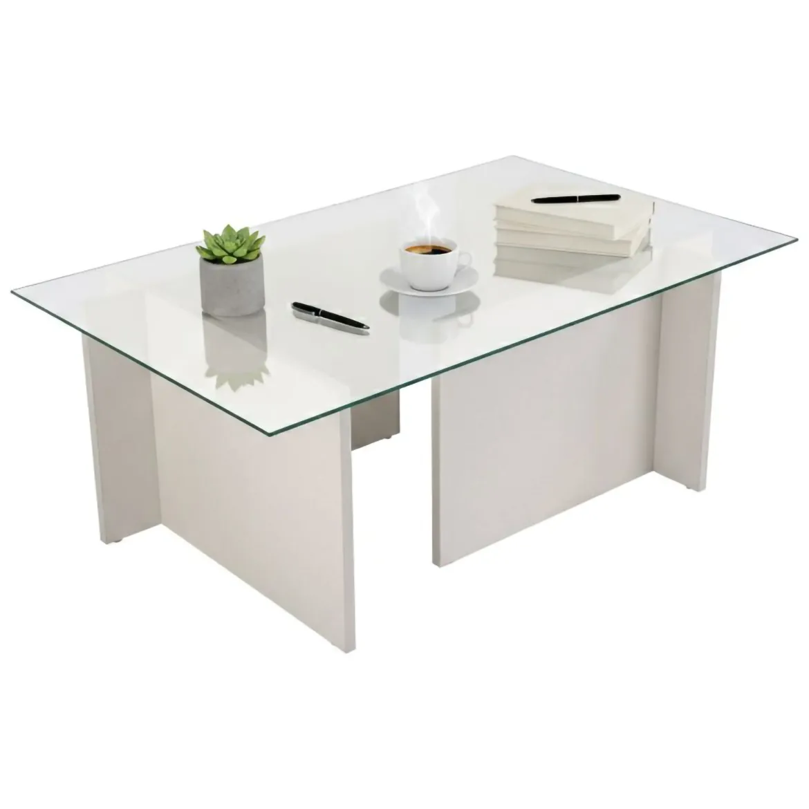 Tavolino da Salotto Bianco Portariviste Forma Rettangolare 105x65x40h cm, Materiale Piano in Vetro - Teti