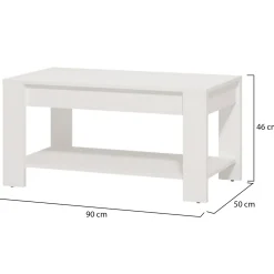 Tavolino da Salotto Bianco un Vano Piano Sollevabile 98x50x43h cm, Forma Rettangolare - Corallo