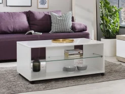 Tavolino da Salotto Bianco 2 Vani con Ruote 101x60x45h cm, Forma Rettangolare - Giussano