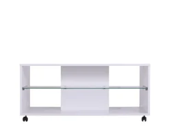 Tavolino da Salotto Bianco 2 Vani con Ruote 101x60x45h cm, Forma Rettangolare - Giussano