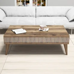 Tavolino da Salotto Marrone Noce Bianco un Vano Forma Rettangolare 80x50x35h cm, Colore Ripiano Marrone - Cambiago