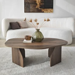Tavolino da Salotto Marrone Noce Forma Ovale Materiale Piano in Legno Nobilitato 100x60x35h cm, Colore Ripiano Marrone - Lozza