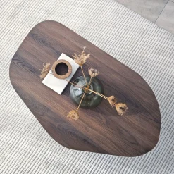 Tavolino da Salotto Marrone Noce Forma Ovale Materiale Piano in Legno Nobilitato 100x60x35h cm, Colore Ripiano Marrone - Lozza