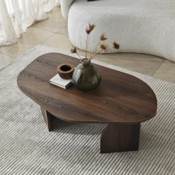 Tavolino da Salotto Marrone Noce Forma Ovale Materiale Piano in Legno Nobilitato 100x60x35h cm, Colore Ripiano Marrone - Lozza