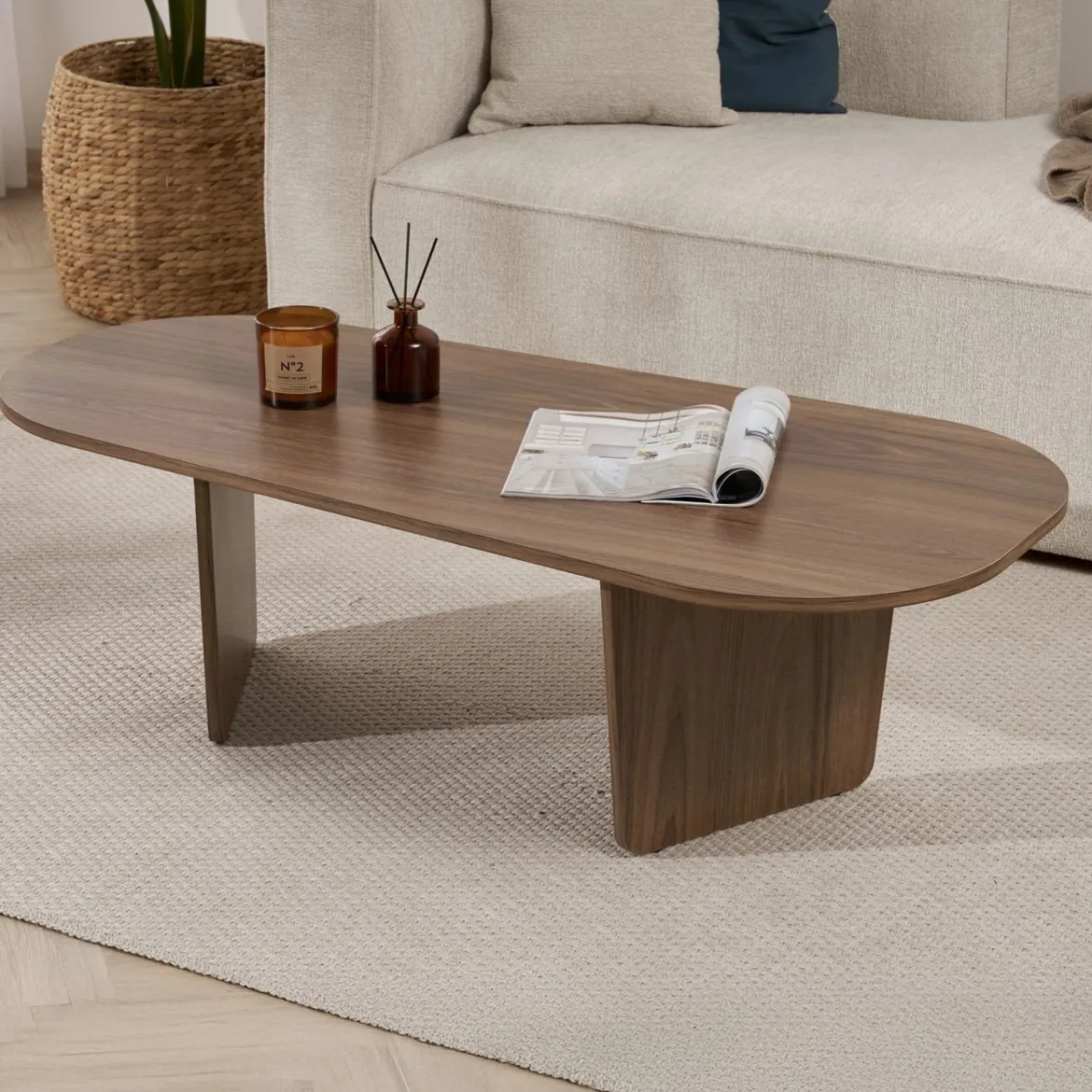 Tavolino da Salotto Marrone Noce Forma Rettangolare Materiale Piano in Legno Nobilitato 119x60x40h cm, Colore Ripiano Marrone - Turate