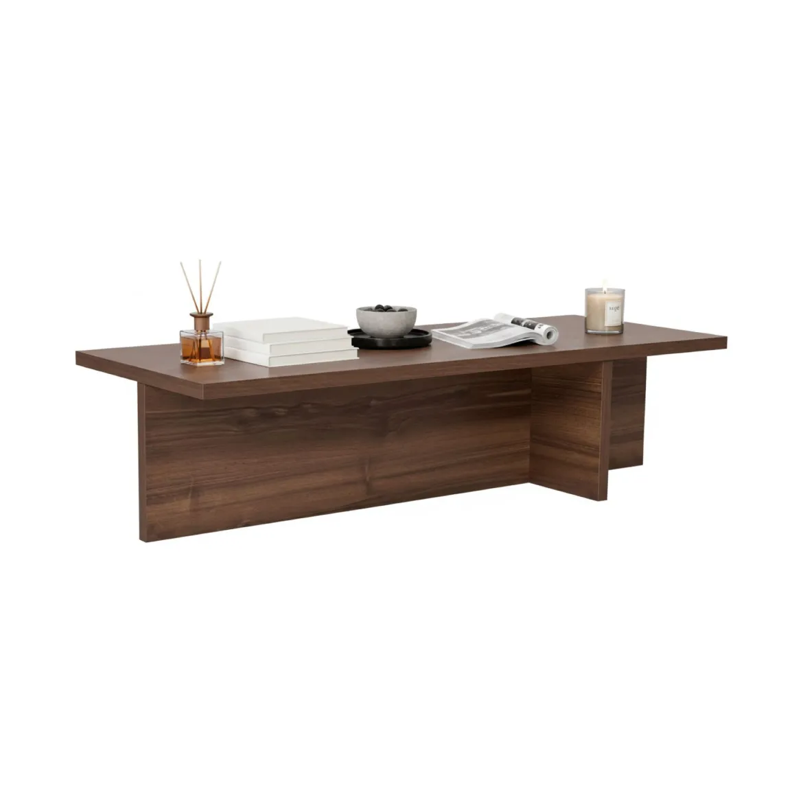 Tavolino da Salotto Marrone Noce Forma Rettangolare Materiale Piano in Legno Nobilitato 25x50x49h cm, Colore Ripiano Marrone - Ottone