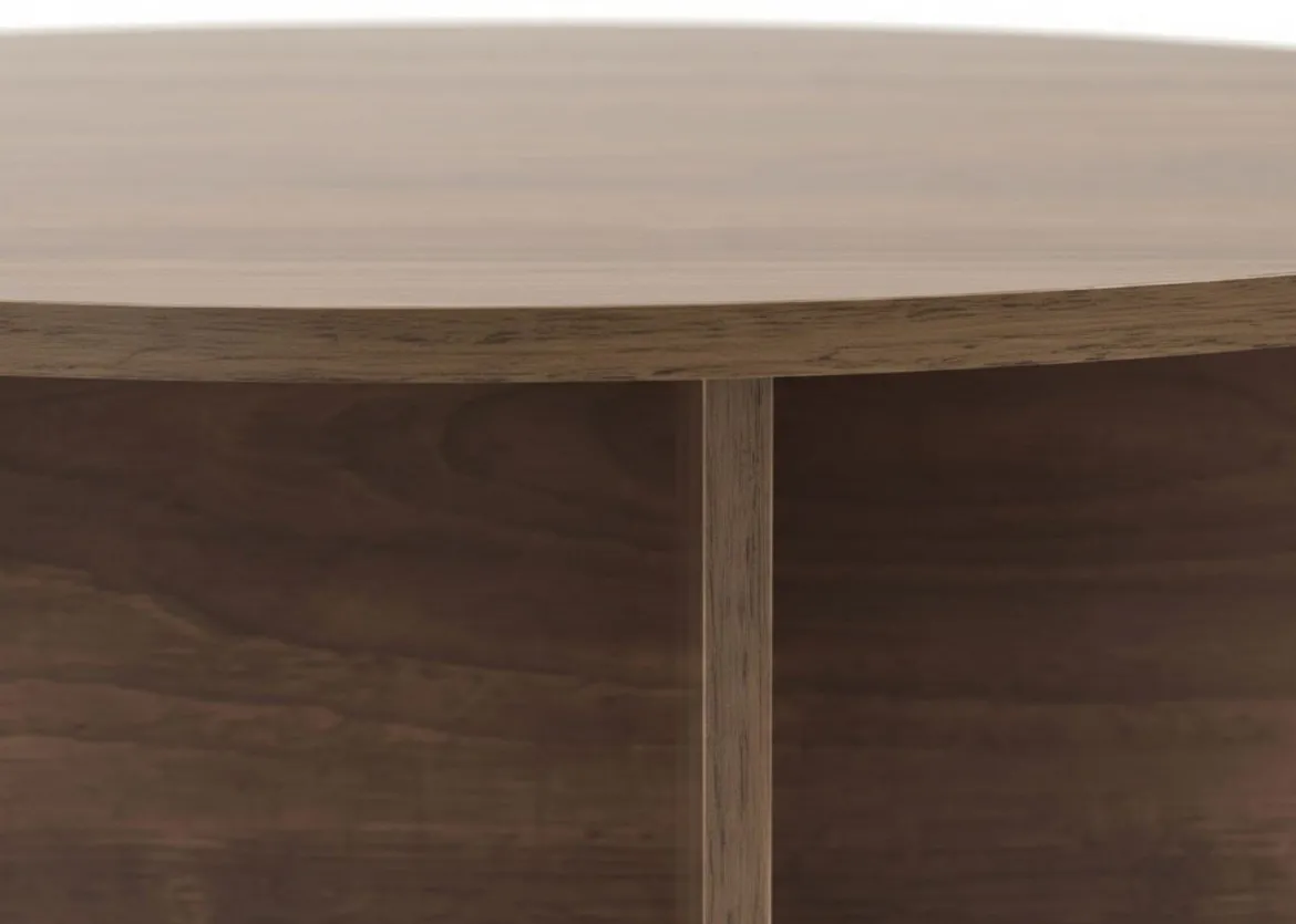 Tavolino da Salotto Marrone Noce Forma Rotondo Materiale Piano in Vetro 75x75x35h cm, Colore Ripiano Trasparente - Cugnoli