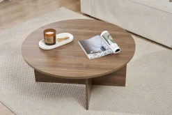 Tavolino da Salotto Marrone Noce Forma Rotondo Materiale Piano in Vetro 75x75x35h cm, Colore Ripiano Trasparente - Cugnoli