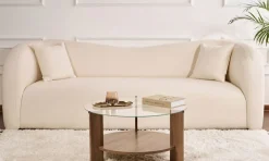 Tavolino da Salotto Marrone Noce Forma Triangolare Materiale Piano in Vetro 86x66x36h cm, Colore Ripiano Trasparente - Volpiano