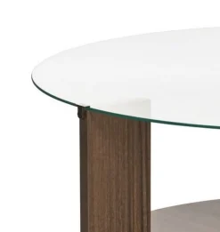 Tavolino da Salotto Marrone Noce Forma Triangolare Materiale Piano in Vetro 86x66x36h cm, Colore Ripiano Trasparente - Volpiano