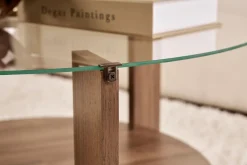 Tavolino da Salotto Marrone Noce Forma Triangolare Materiale Piano in Vetro 86x66x36h cm, Colore Ripiano Trasparente - Volpiano