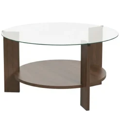 Tavolino da Salotto Marrone Noce Forma Triangolare Materiale Piano in Vetro 86x66x36h cm, Colore Ripiano Trasparente - Volpiano