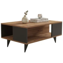 Tavolino da Salotto Marrone Noce Nero Antracite un Vano con Piedini 90x60x40h cm, Forma Rettangolare - Lurano
