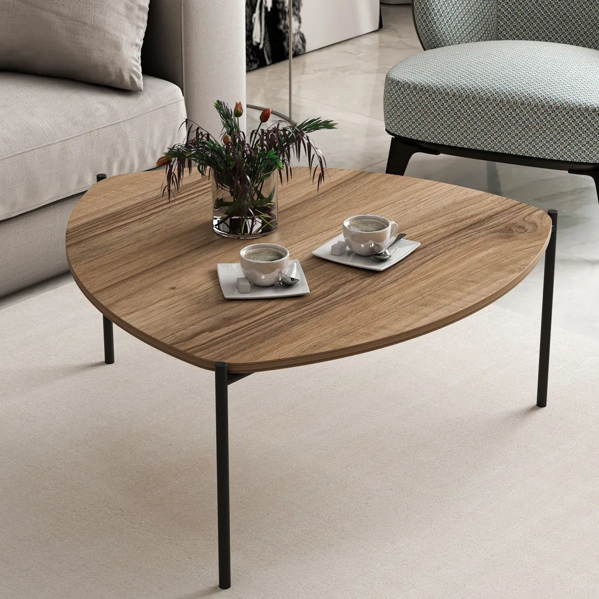 Tavolino da Salotto Marrone Noce Nero con Piedini 3 Vani 90x60x40h cm, Forma Rettangolare - Dogliani