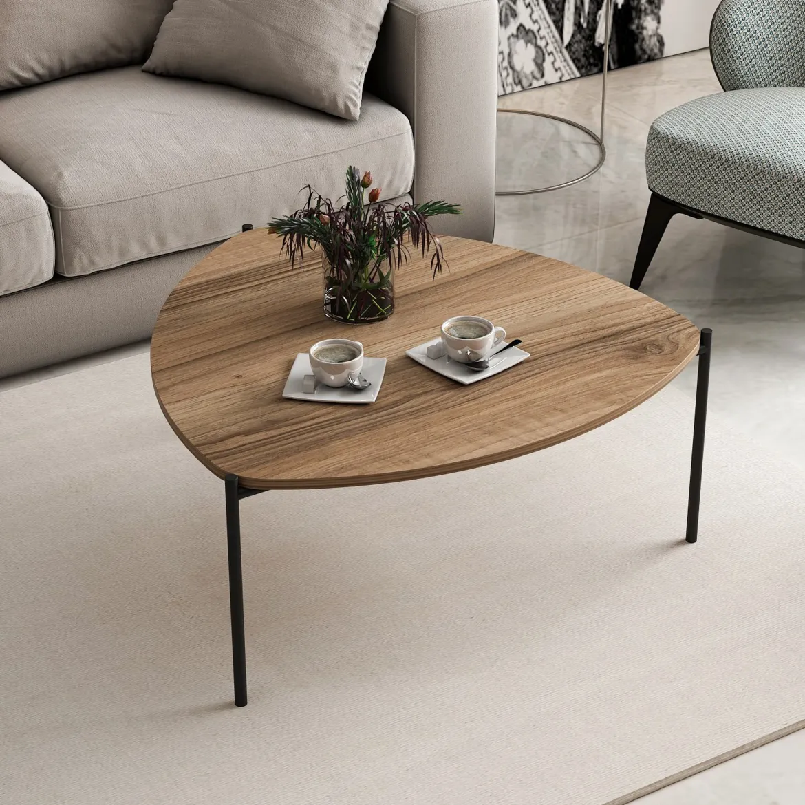 Tavolino da Salotto Marrone Noce Nero con Piedini 3 Vani 90x60x40h cm, Forma Rettangolare - Dogliani