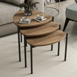 Tavolino da Salotto Marrone Noce Nero set 3 Pezzi Modulabili Forma Rettangolare 90x60x42h cm, Colore Ripiano Marrone - Calco