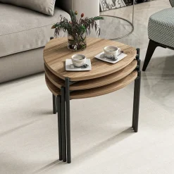 Tavolino da Salotto Marrone Noce Nero set 3 Pezzi Modulabili Forma Rettangolare 90x60x42h cm, Colore Ripiano Marrone - Calco