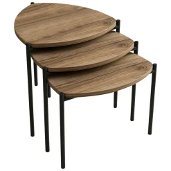 Tavolino da Salotto Marrone Noce Nero set 3 Pezzi Modulabili Forma Rettangolare 90x60x42h cm, Colore Ripiano Marrone - Calco