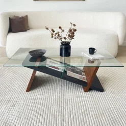 Tavolino da Salotto Marrone Noce Piano in Vetro Temperato Forma Ovale 100x100x47h cm, Materiale Struttura in Vetro - Gargallo