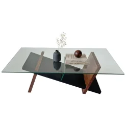 Tavolino da Salotto Marrone Noce Piano in Vetro Temperato Forma Ovale 100x100x47h cm, Materiale Struttura in Vetro - Gargallo