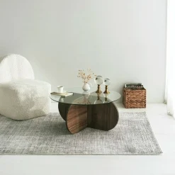 Tavolino da Salotto Marrone Noce Portariviste Forma Rotonda 75x75x40h cm, Sfumatura Colore Struttura Noce - Felino