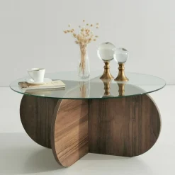 Tavolino da Salotto Marrone Noce Portariviste Forma Rotonda 75x75x40h cm, Sfumatura Colore Struttura Noce - Felino