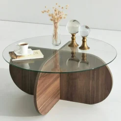 Tavolino da Salotto Marrone Noce Portariviste Forma Rotonda 75x75x40h cm, Sfumatura Colore Struttura Noce - Felino