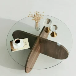 Tavolino da Salotto Marrone Noce Portariviste Forma Rotonda 75x75x40h cm, Sfumatura Colore Struttura Noce - Felino