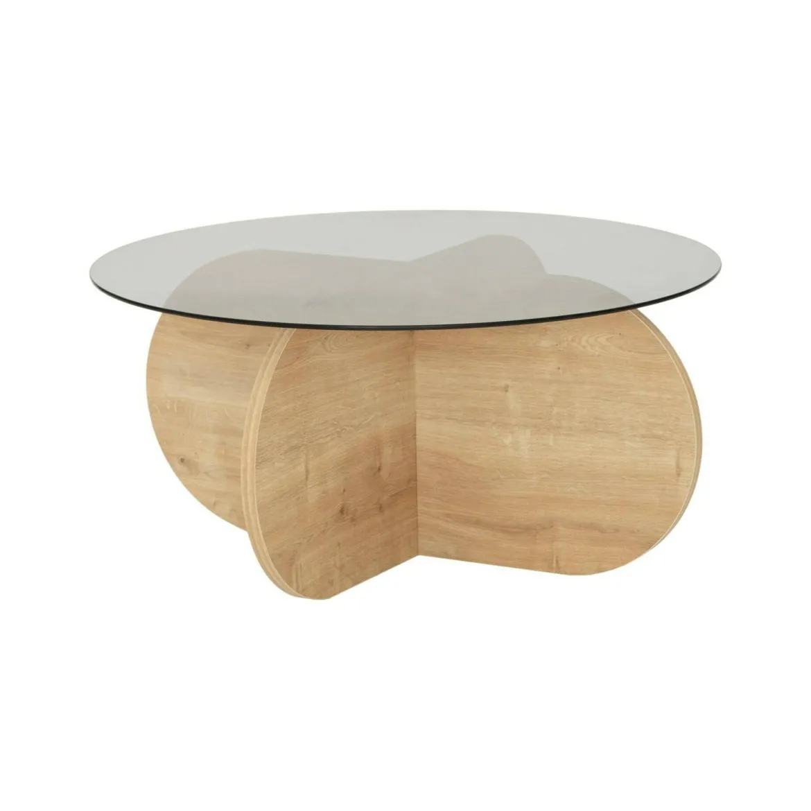 Tavolino da Salotto Marrone Rovere Effetto Fume Forma Rotonda 75x75x35h cm, Materiale Struttura in Vetro - Nila