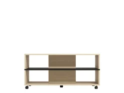 Tavolino da Salotto Marrone Rovere Chiaro Nero con Ruote 2 Vani 101x54.5x47.5h cm, Forma Rettangolare - Erice