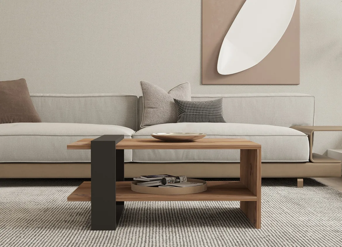 Tavolino da Salotto Marrone Rovere Nero Antracite un Vano Forma Rettangolare 80x55x35h cm, Colore Ripiano Marrone - Cigliano