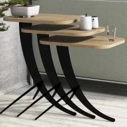 Tavolino da Salotto Marrone Rovere Nero Modulabile 3 Vani 70x70x38h cm, Forma Rotondo - Gignese