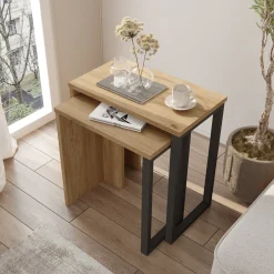 Tavolino da Salotto Marrone Rovere Nero Modulabile un Vano 80x50x32h cm, Forma Rettangolare - Paspardo
