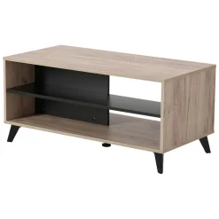 Tavolino da Salotto Marrone Rovere Nero con Piedini 2 Vani 101.5x50x47h cm, Forma Rettangolare - Priola