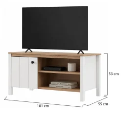 Tavolino da Salotto Marrone Rovere Nodi Bianco Opaco con Piedini 3 Vani 101x55x53h cm, Forma Rettangolare - Rivod