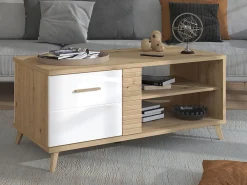 Tavolino da Salotto Marrone Rovere Nodi Cassetti con Piedini 50x100x43h cm, 3 Vani - Fairbury