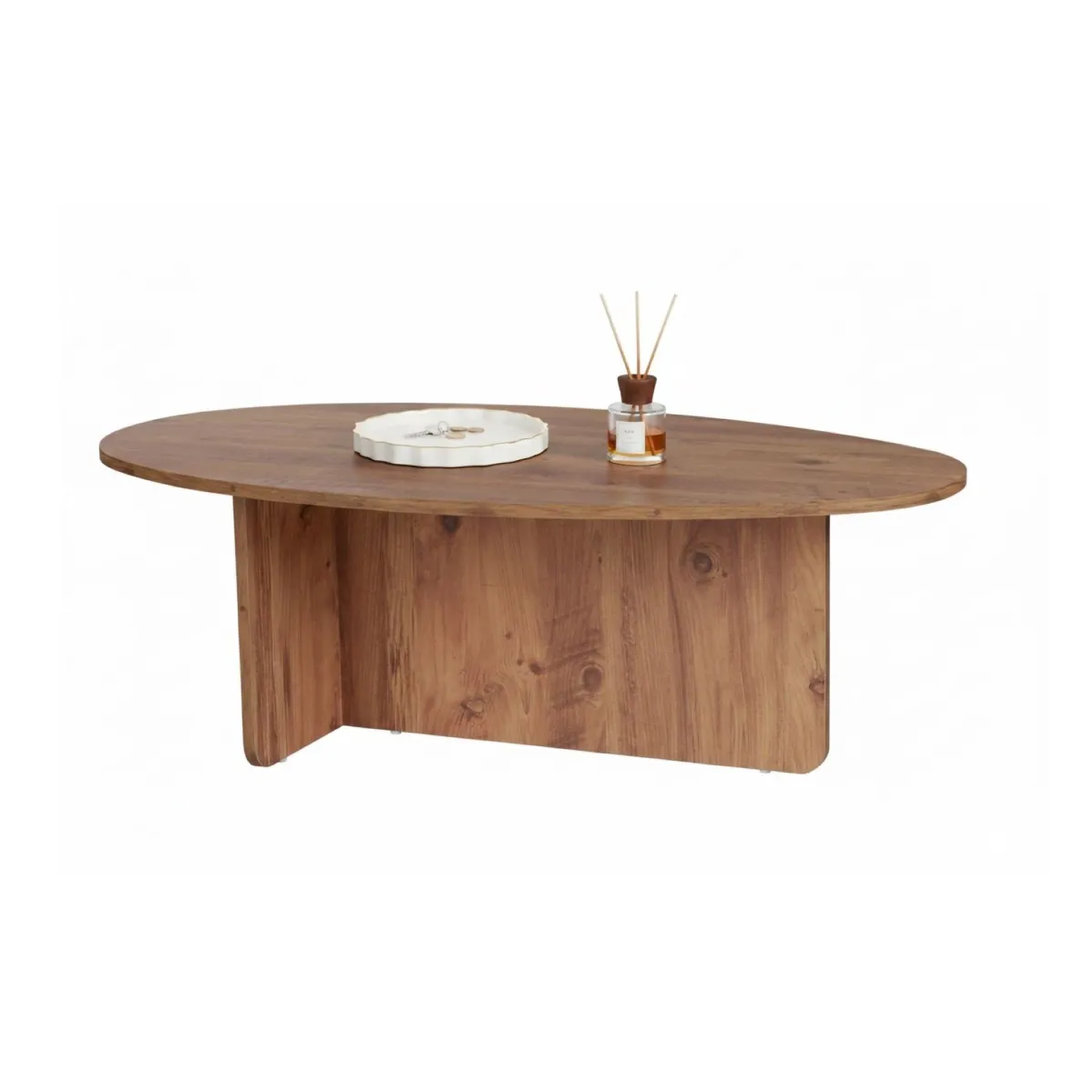 Tavolino da Salotto Marrone Rovere Nodi Forma Ovale Materiale Piano in Legno Nobilitato 130x65x40h cm, Colore Ripiano Marrone - Dozza